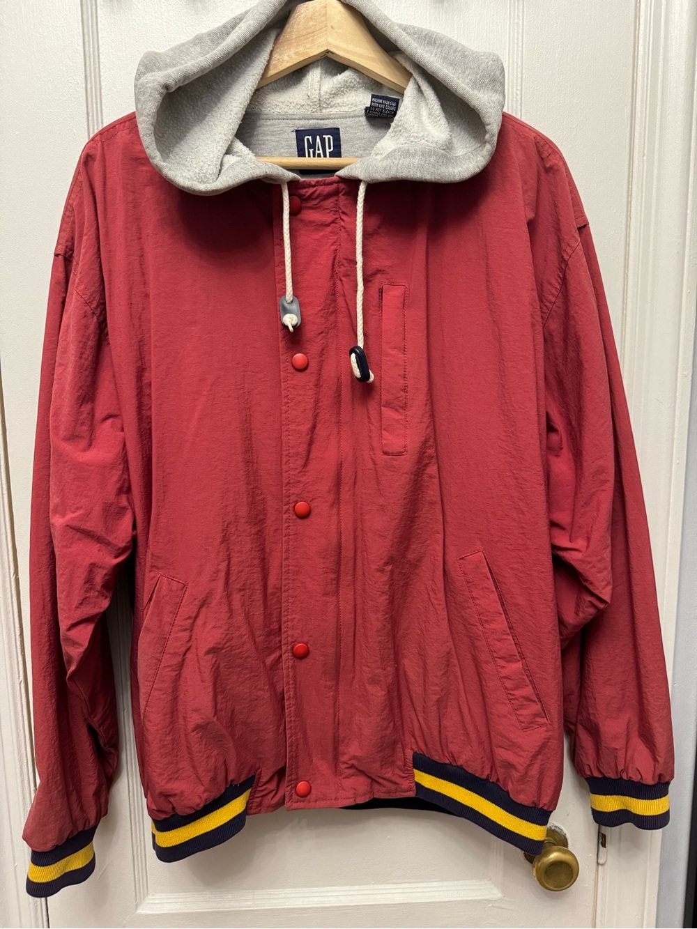 GAP Vintage Red Hooded Button Jacket - Unisex